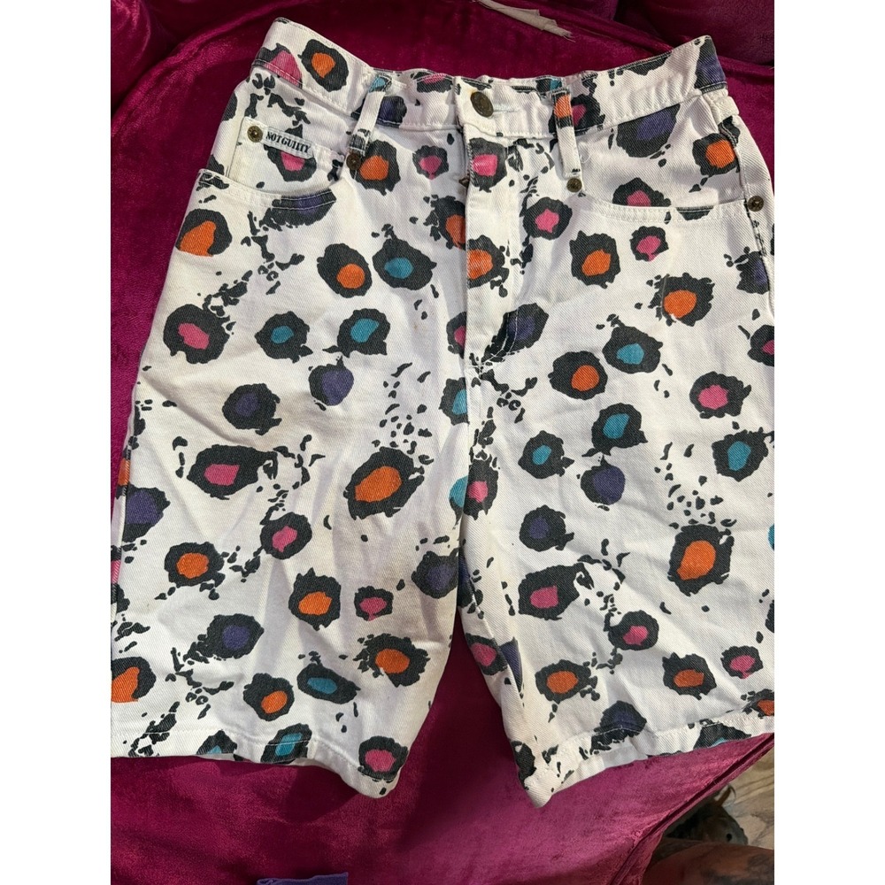 Vintage Not Guilty Girls Multi Color Leopard Print Denim Shorts Size 14 USA